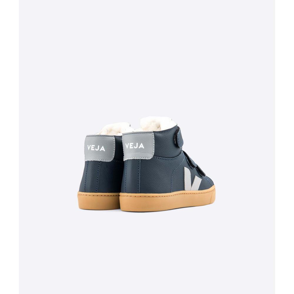 Kids' Veja ESPLAR MID FURED LEATHER High Tops Navy | SG 686EBC